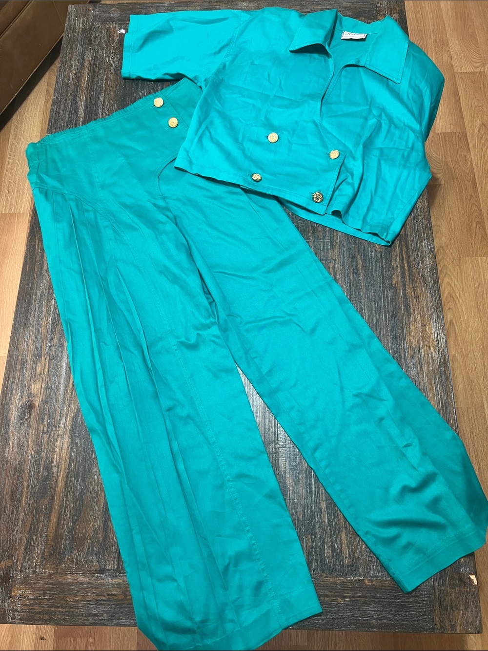 Wide Leg Pants and Cropped Jacket Set in Teal